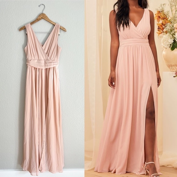 Blush Surplice Bridesmaid Maxi Dress Gown S NWOT - Picture 1 of 10